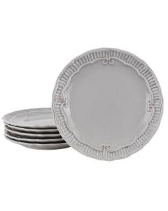 Modern Southern Home Capri 6 Piece 9 Inch Stoneware Embossed Dessert Plate Set in Grey