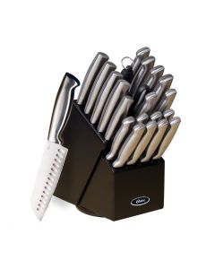Oster Baldwyn 22 Piece Stainless Steel Cutlery Set with Stainless Steel Handles and Wooden Block