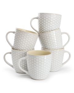 Elama Honeycomb 6 Piece 15 Ounce Mug Set in White