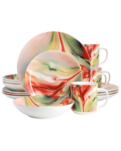 Elama Autumn Storm 16 Piece Abstract Design Round Porcelain Dinnerware Set in Multicolor
