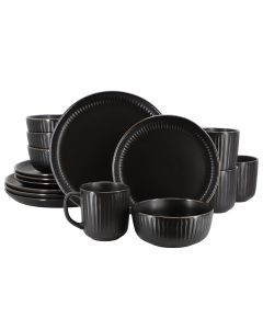 Elama Leo 16 Piece Stoneware Dinnerware Set In Black