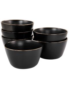 Elama Paul 6 Piece Stoneware Bowl Set in Matte Black with Gold Rim