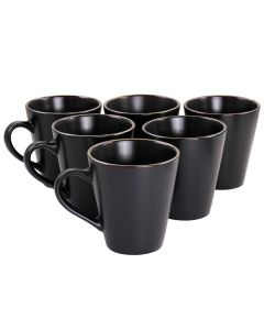 Elama Paul 6 Piece Stoneware Mug Set in Matte Black with Gold Rim