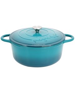 MegaChef 6.35 Quart Round Enameled Cast Iron Dutch Oven with Self Basting Lid in Light Blue