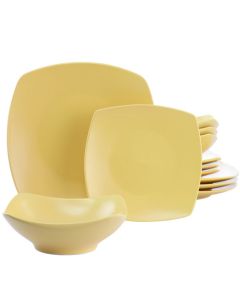 Gibson Home Zen Buffetware 12 Piece Square Fine Ceramic Dinnerware Set in Matte Yellow