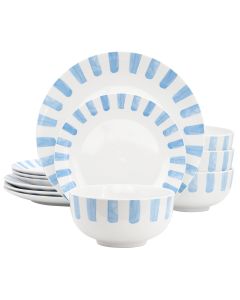 Gibson Home Pacific Waves 12 Piece Round Ceramic Dinnerware Set in Blue
