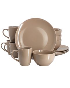 Gibson Home Everyday Plus 12 Piece Stoneware Dinnerware Set in Mocha Brown