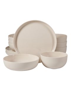 Gibson Home Candy Skies 12 Piece Wheat Straw Melamine Dinnerware Set in Taupe