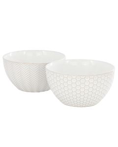 Gibson Elite Earlhart 2 Piece 6 Inch Ribbed Stoneware Cereal Bowl Set in White