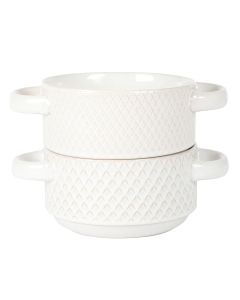 Gibson Elite Earlhart 2 Piece 6 Inch Ribbed Stoneware Soup Bowl Set with Handles in White