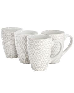 Gibson Elite Earlhart 4 Piece 16 Ounce Stoneware Assorted Pattern Mug Set in White