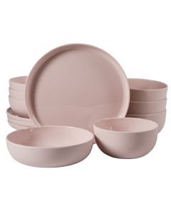 Gibson Home Candy Skies 12 Piece Wheat Straw Melamine Dinnerware Set in Pink