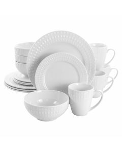 Elama Cara 16 Piece Round Porcelain Dinnerware Set in White