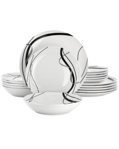 Elama Sarah 18 Piece Porcelain Black Ribbon Dinnerware Set, Service for 6 in White and Black