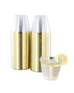 Elama 100 Piece 9 Ounce Disposable Plastic Gold Rimmed Party Cup Set