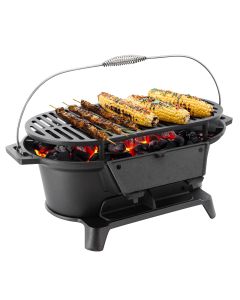 Megachef Oval Cast Iron Portable Hibachi Grill for Outdoor Use and Camping in Black
