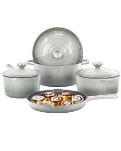 MegaChef 7 Piece Enameled Cast Iron Cookware Set in Gray