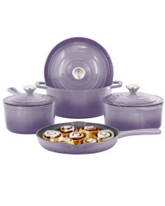 MegaChef 7 Piece Enameled Cast Iron Cookware Set in Purple