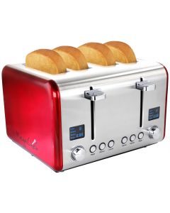 MegaChef 4 Slice Toaster in Stainless Steel Red